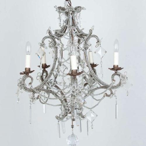 Large 19th Century Italian Beaded and Crystal Chandelier