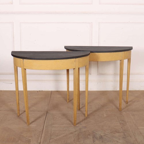 Small Pair Of Painted Demi Lune Console Tables