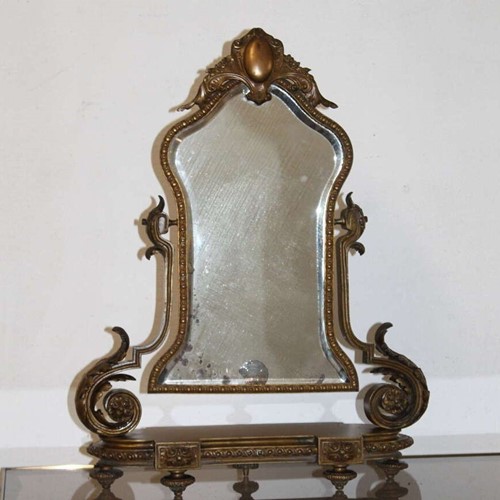 Small Antique Bronze French Table Top Mirror