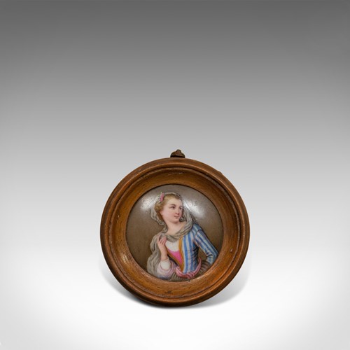 Antique Porcelain Plaque, English, Walnut, Ceramic, Decorative, Portrait c.1890