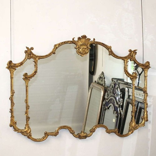 Antique Chippendale Style Giltwood Triptych Mirror