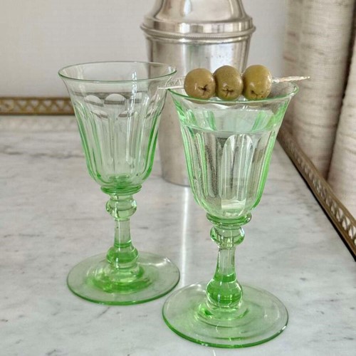 Pair of Victorian green Aperitif glasses C1860s