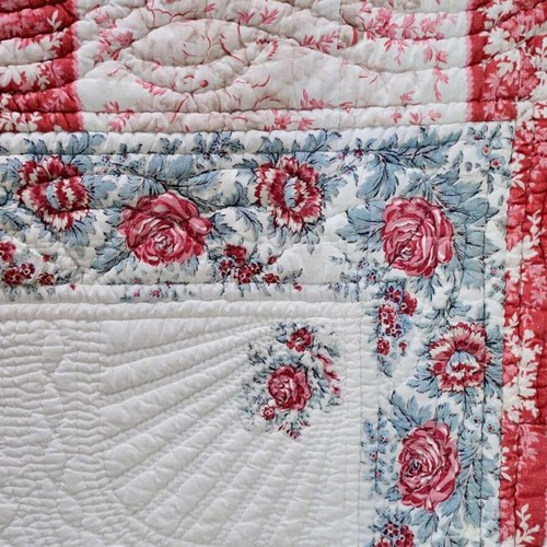 Roses Fichu Cotton Quilt French 19th Century