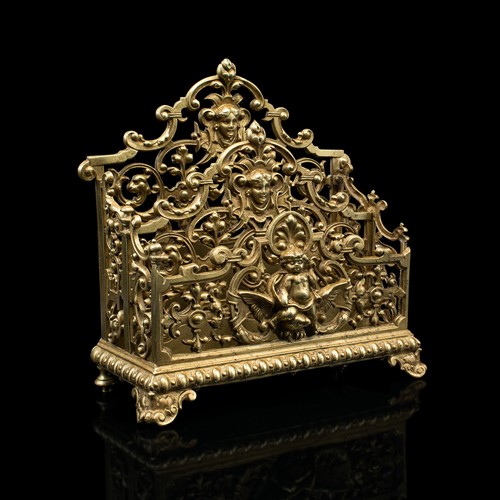 Antique Ornate Letter Rack, Italian, Gilt Stationery Stand, Desk Tidy, Victorian