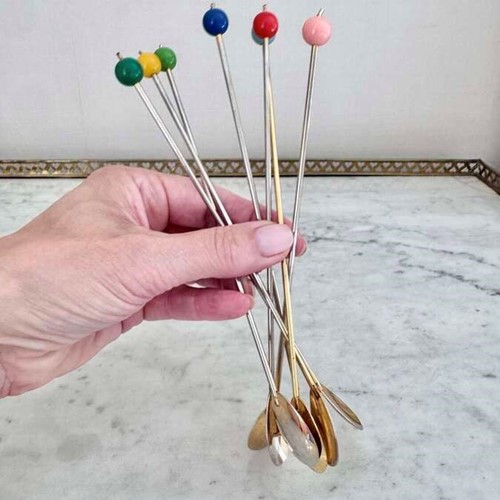 7 Funky Vintage cocktail stirring spoons C1950s