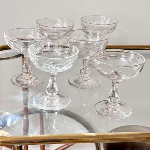 6 antique Val Saint Lambert glass champagne coupes