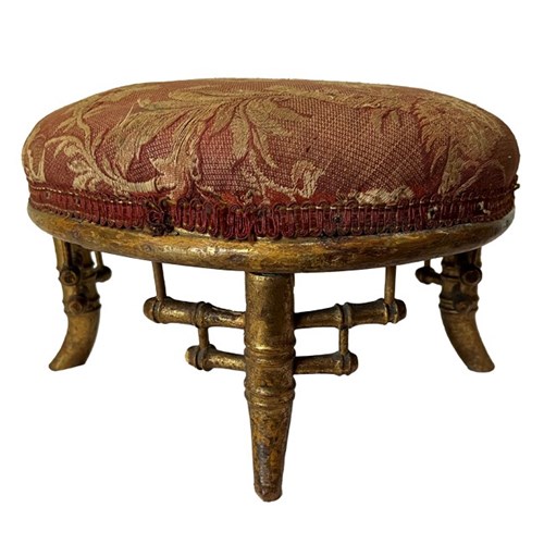 Small 19Th Century Gilt Faux Bamboo Footstool