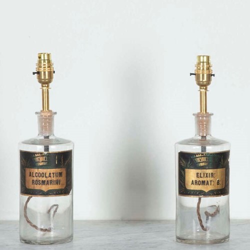 Pair of mid C19th Apothecary Jars converted to Lamps