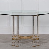 Hollywood Regency Lucite, Glass Brass Dining Table