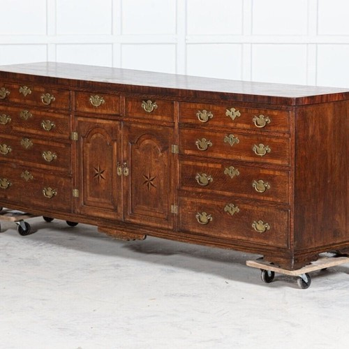 Large English 18thC George I Oak Dresser Base