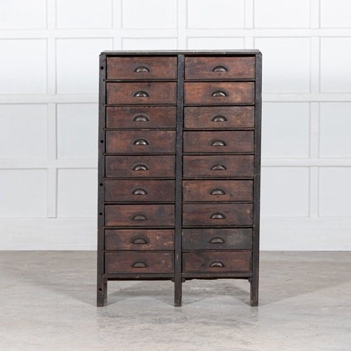 19thC English Scratch Built Pine Bank Drawers