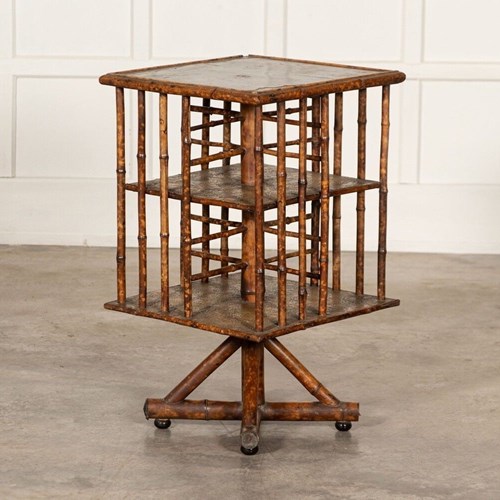 19Thc English Bamboo Revolving Bookcase Side Table