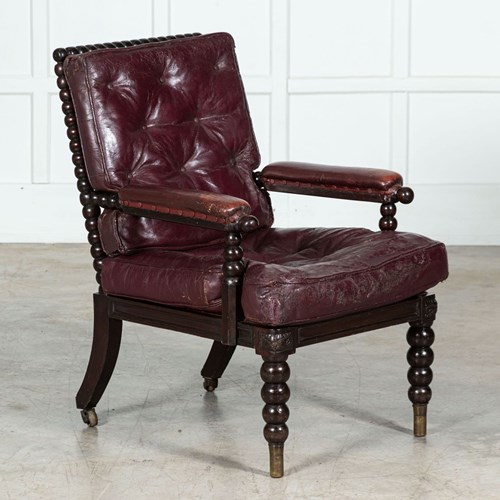 19Thc Scottish Leather Bobbin Armchair