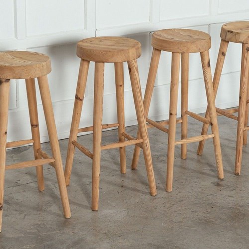 Set Four Midc Charlotte Perriand Style Pine Artists Stools