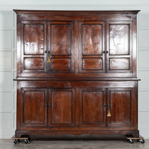 Large 19Thc George III English Oak & Fruitwood Housekeepers Cupboard