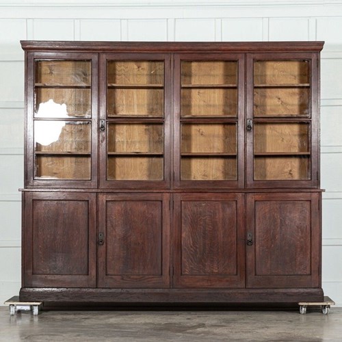 Monumental English Oak Glazed Bookcase