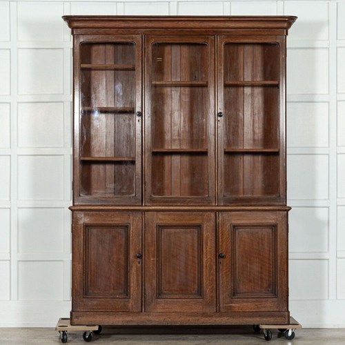 Large 19Thc English Oak Glazed Bookcase