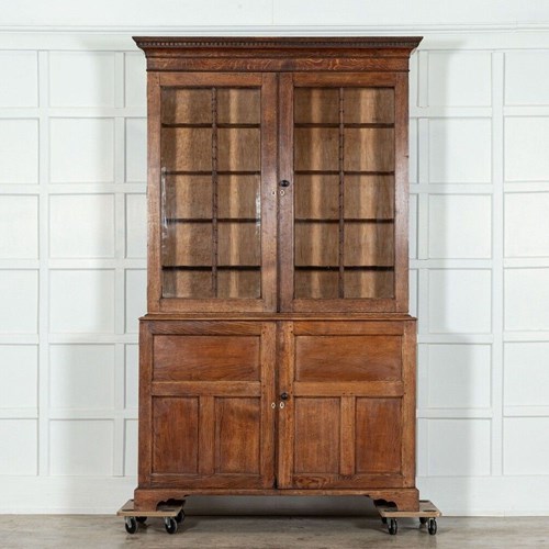 Large English Oak Glazed Bookcase / Vitrine