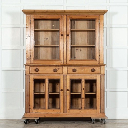 19Thc English Pine Glazed Housekeepers Cabinet