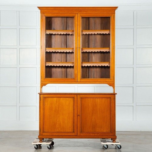 19Th English Oak Glazed Bookcase Cabinet
