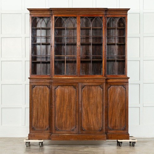 19Thc English Mahogany Arched Glazed Bookcase Cabinet