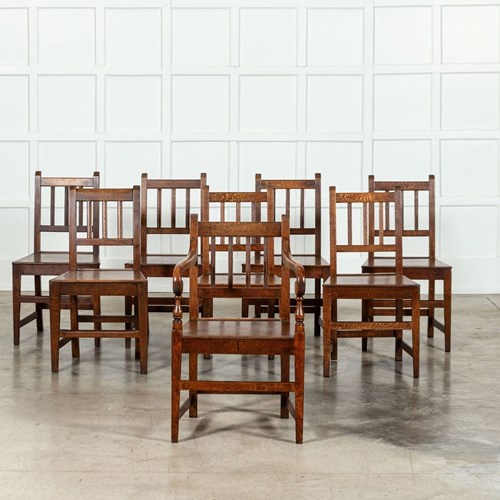 Set 8 19Thc English Oak Vernacular Chairs