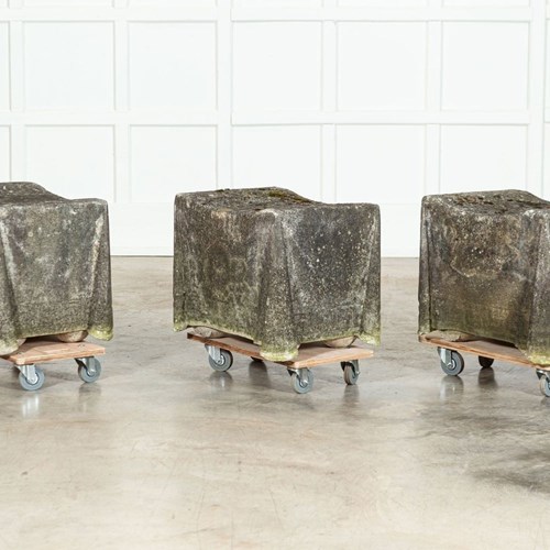 20Thc Draped Cast Stone Stools / Side Tables