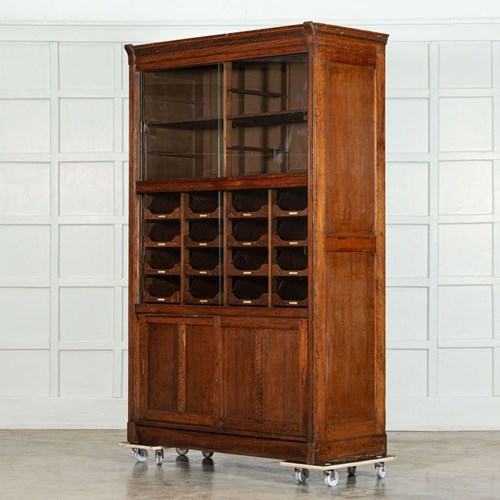 English Oak Glazed Haberdashery Cabinet