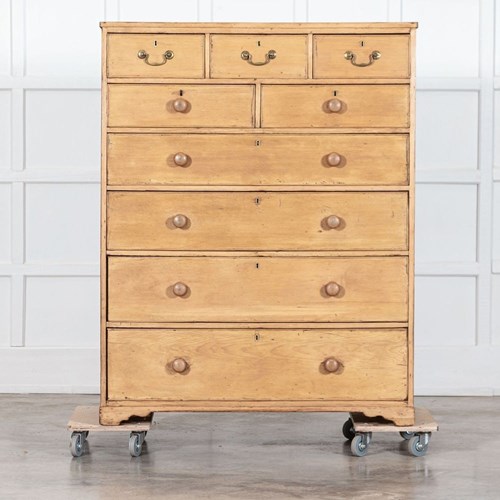 Large 19Thc English Pine Chest Drawers