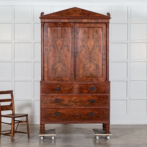 19Thc English Mahogany Linen Press