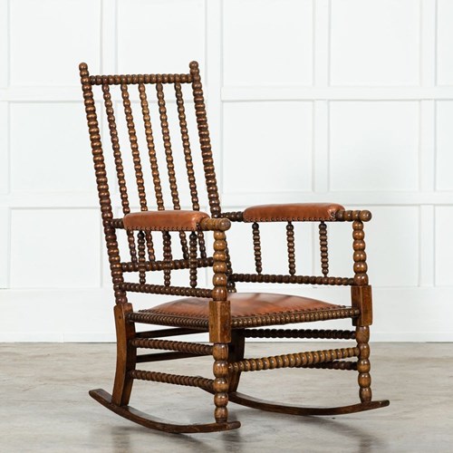 19Thc English Mahogany Bobbin Rocking Armchair