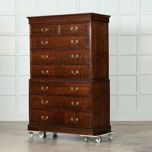 Large English Oak Tallboy Chest Drawers