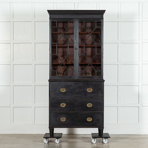 19Thc English Glazed Mahogany Ebonised Bookcase Secretaire