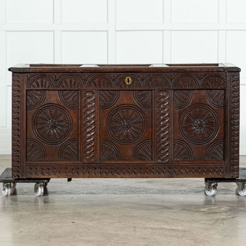 Early 18Thc English Oak Carved Coffer