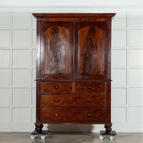 Large English Regency Mahogany Linen Press