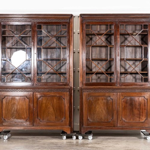 Pair Large 19Thc English Mahogany Glazed Bookcases