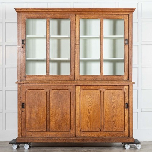 Large 19Thc English Oak Glazed Butlers Pantry Cabinet