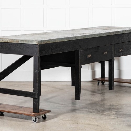 Monumental 19Thc English Pine Ebonised Work Table