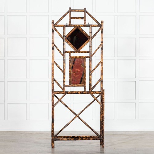 19Thc English Bamboo Mirror Hall Stand