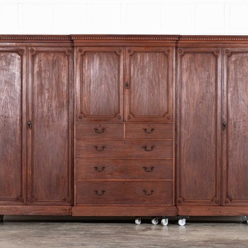 Monumental 19Thc English Mahogany Breakfront Compactum Wardrobe