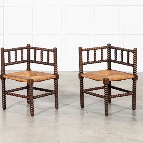 Pair 19Thc English Oak Bobbin Corner Chairs