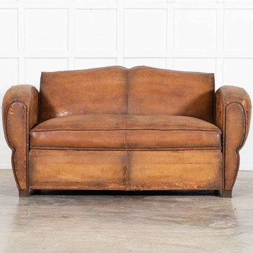 French Leather Moustache Back Club Sofa Bed