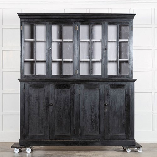 Large 19Thc English Ebonised Oak Glazed Cabinet