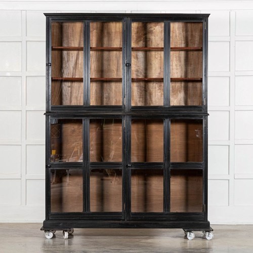 Large English 19Thc Ebonised Mahogany Glazed Cabinet