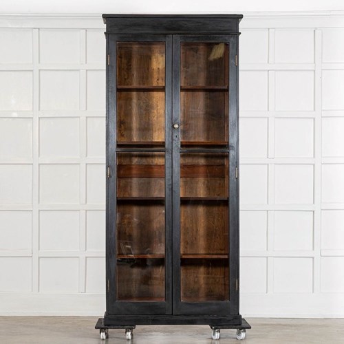 19Thc English Oak Glazed Bookcase Cabinet