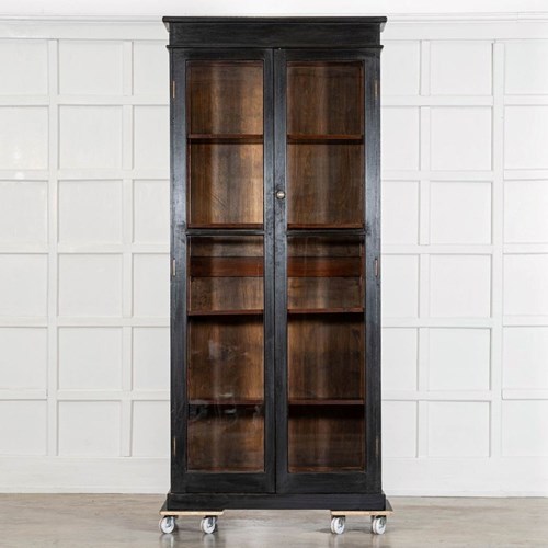 19Thc English Oak Glazed Bookcase Cabinet
