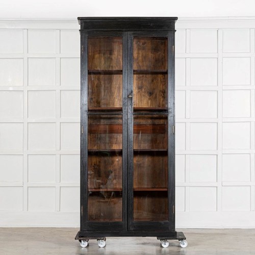 19Thc English Oak Glazed Bookcase Cabinet