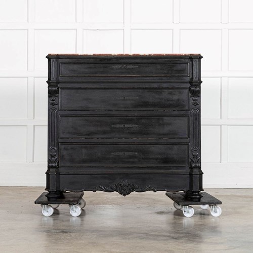 19Thc French Ebonised Fruitwood Marble Commode