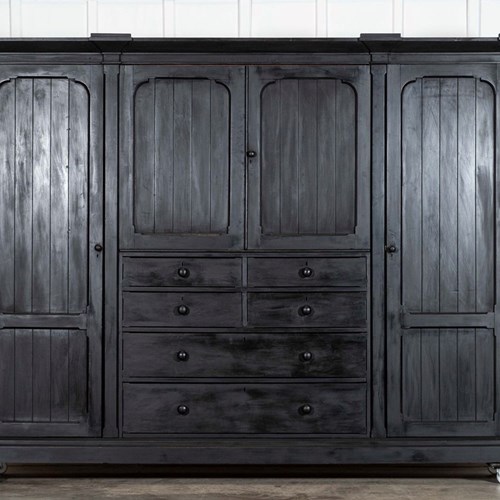 Monumental Ebonised 19Thc English Pine Wardrobe