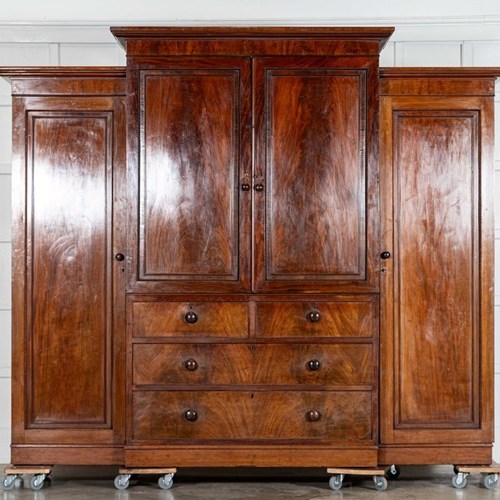 Monumental 19Thc Mahogany Breakfront Wardrobe